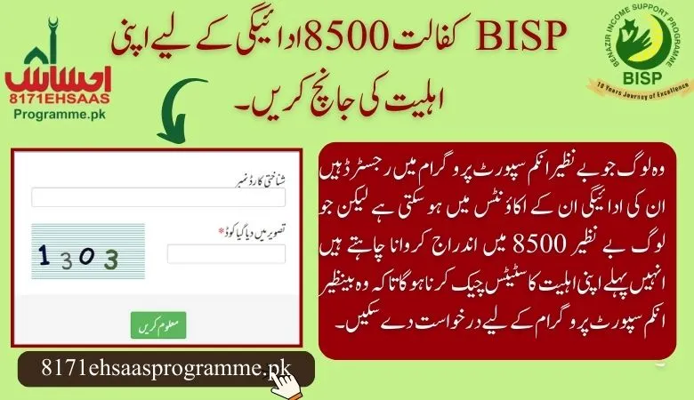 Check your eligibilty for 8500 Payment through CNIC Number