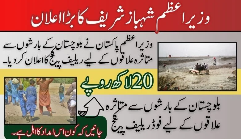 وزیراعظم پاکستان نے بلوچستان کے بارشوں سے متاثرہ علاقوں کے لیے ریلیف پیکج کا اعلان کردیا۔