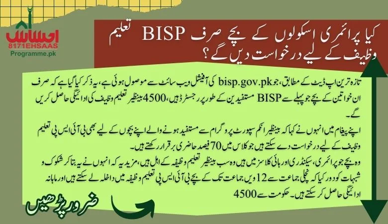 Are Children in Primary schools will only apply for BISP Taleemi Wazaif