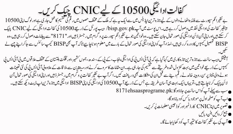Benazir Kafalat 10500 Payment - Check Your CNIC Online